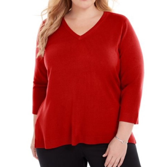 NWT Karen Scott Luxsoft V-neck Sweater Red - Picture 1 of 6